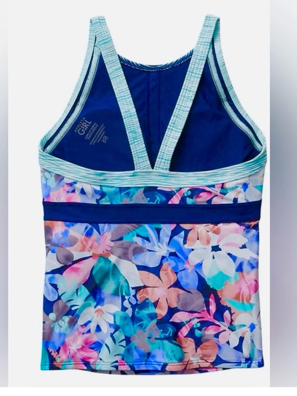 NWT Athleta Girl Surfs Up Floral High-Neck Tankini - Teal Multicolor
